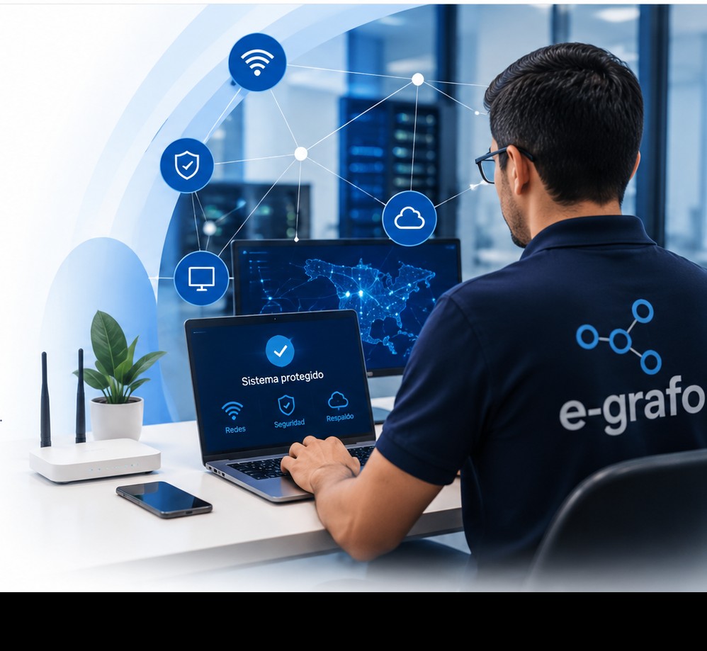 Especialista de e-grafo trabajando con una red tecnológica